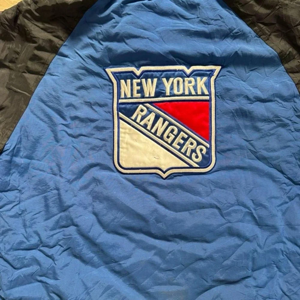 Vintage Starter New York Rangers NHL Hooded Pullover Jacket Blue Black Mens XL